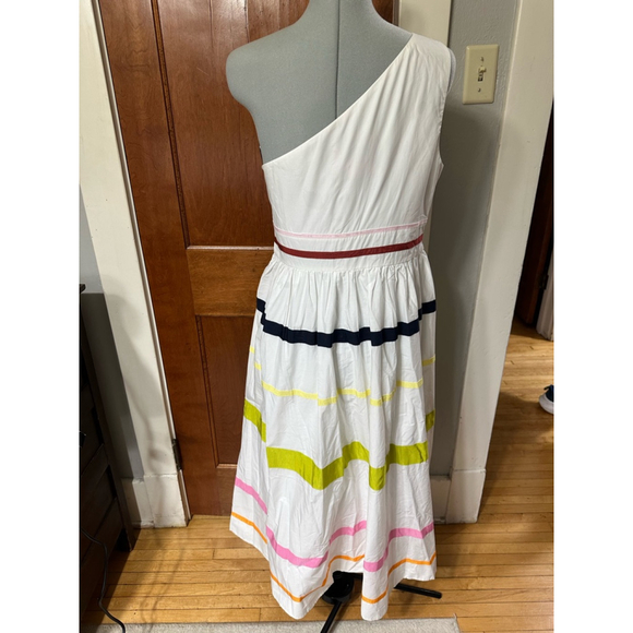 J.Crew One-Shoulder Striped Dress Size 6 NWT | Cotton Mini Summer Dress - Picture 1 of 4